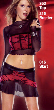 Flocked Mesh and Wet Look Bustier