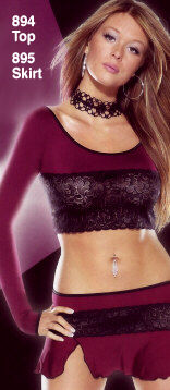 Microfibre and Stretch Lace Long Sleeve Top