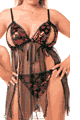 Peek-A-Boo Lame Heart Foil Babydoll with G-String