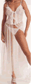 Raschel Lace and Sheer Long Gown with G-String