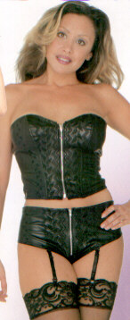 Faux Leather Zippered Bustier and Shorts