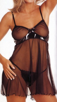 Mesh and PVC Babydoll with G-String