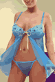Ocean Blue Embroidered Baby Doll with Thong
