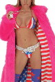 Faux Fur Full Length Coat with American Flag Trim