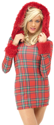 Stretch Dress with Furry Hood