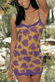 Heart Print Mesh and Stretch Lace Chemise