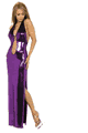 Metallic Clip Front Halter Gown