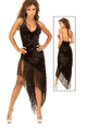 Velvet Angle Gown with Long Fringe