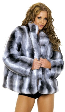 Hip Length Faux Fur Coat Quilted Satin Lining
