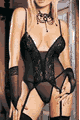 Lace Sheer Cami Garter with G-String and Gloves