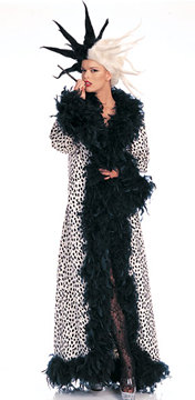 Dalmatian Print Velour Long Feather Coat
