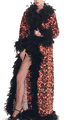 Flame Print Velour Long Feather Coat