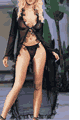 Chiffon Trim Long Robe with G-String