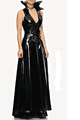 Vinyl High Collar V-Neck Dress