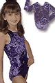Purple Velvet Long Sleeves Leotard with Scrunchie