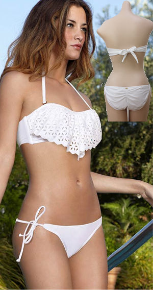 Lady Cat Express お勧め水着通販 LPQSPA1033B-2013F Spa White Eyelet Bandeau Top and Tie Side Full Bottom
