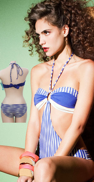 Lady Cat Express お勧め水着通販 LAG214ASA Blue Stripe One Piece Swimwear