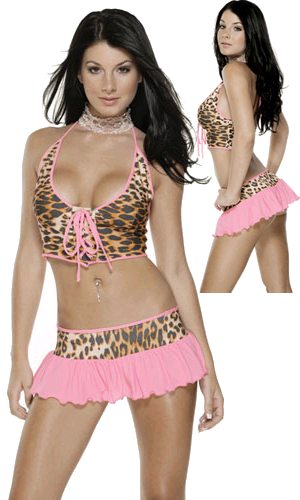 LFP335013 Cheetah Print Bustier Top and Ruffled Skirt