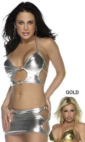 LSC63912 Lame Lycra Top Skirt and Thong Set