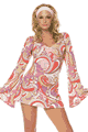 LLA83305 2pc Vintage Paisley Print Bell Sleeved Dress