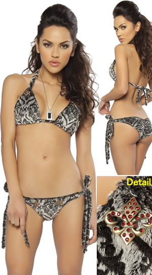 Lady Cat Express 新着水着通販 LJV10700 Pucker-Back Bikini with Rhinestone Fleur deLis