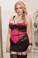 Scallop Lace Mesh and Microfiber Chemise Set