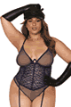 Leopard Stretch Mesh and Fishnet Garter Teddy