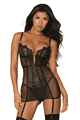 Dreamgirl ＜Lady Cat＞ Stretch Lace and Fishnet Garter Slip and G-string