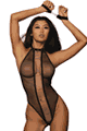 Halter Fishnet Teddy with Ball Chain Open-Front