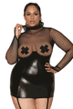 Fishnet and Stretch Faux-Leather Garter Slip