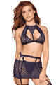 Lace and Mesh Bralette Garter Skirt and G-String