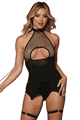 Faux-Leather and Fishnet Garter Slip and Leash Set