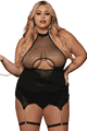 Faux-Leather and Fishnet Garter Slip and Leash Set