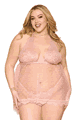 Flocked Hearts and Dots Mesh Babydoll and G-String