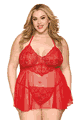 Stretch Lace and Dot Mesh Babydoll and G-string