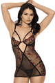 Embroidered Mesh Babydoll with G-String