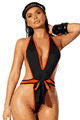 Deep V Monokini with Orange Trim