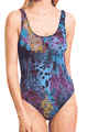 KINIKI Collection ＜Lady Cat＞ Blue Amalfi Tan Through Scoop Neck Swimsuit