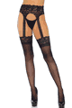 Lace Top Opaque Stockings with Lace Garter Belt