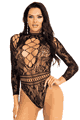 High Neck Lace and Net Keyhole Back Bodysuit