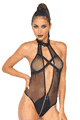 Leg Avenue ＜Lady Cat＞ Fishnet Plunging X-Strap Teddy