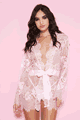 Built in Belt Lace Robe with Scalloped Lace Trim