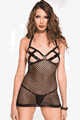 Wet Look Cross Cross Bust with Fishnet Bodice Mini