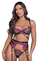 Peony Paradise 3-Piece Garter Bra Set