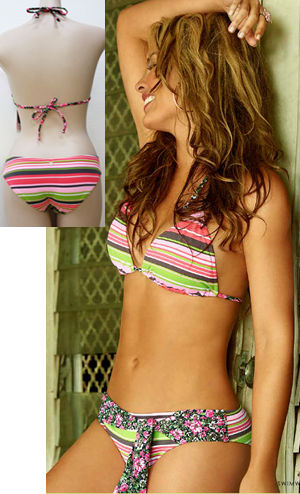 Lady Cat Express お勧め水着通販 LPHT40611 Stripe Triangle Bikini with Flower Belt