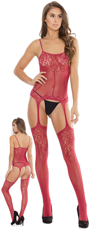 水着/下着/コスチューム/ダンスウェア/ドレスのオークション Lace Print Cami Top with Attached Stockings