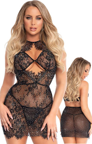 水着/下着/コスチューム/ダンスウェア/ドレスのオークション Rhinestone Eyelash Lace Dress with G-String